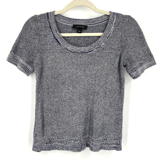 Ann Taylor Blue and White Knit Crop Top Size Small Short Sleeve - Picture 6 of 6